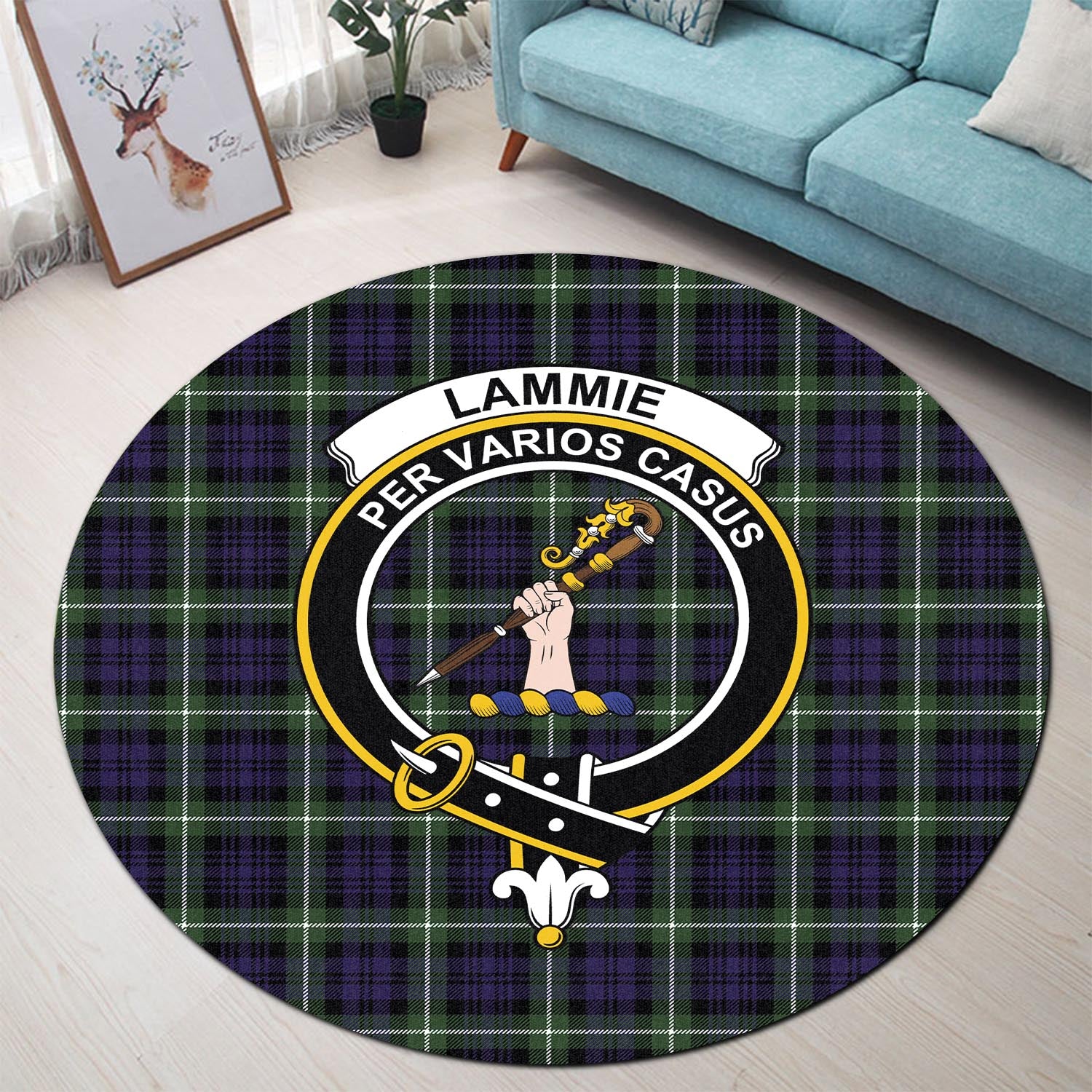 lammie-tartan-round-rug-with-family-crest