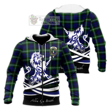 Lammie Tartan Knitted Hoodie with Alba Gu Brath Regal Lion Emblem