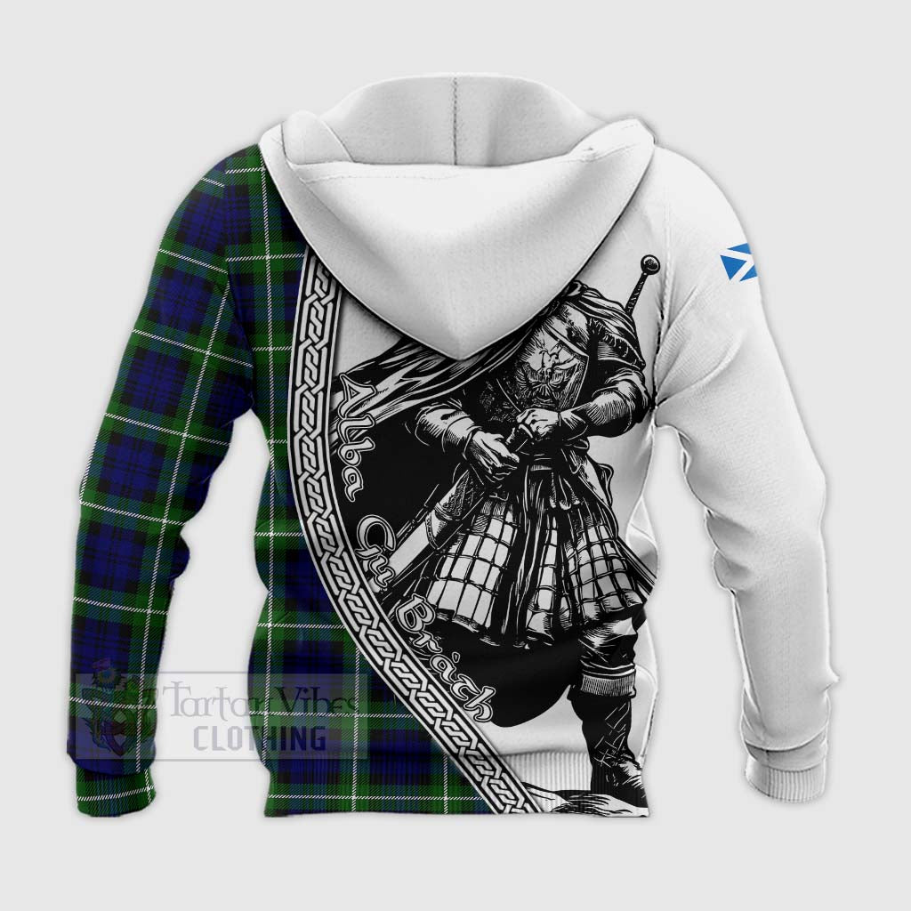 Tartan Vibes Clothing Lammie Tartan Clan Crest Knitted Hoodie with Highlander Warrior Celtic Style