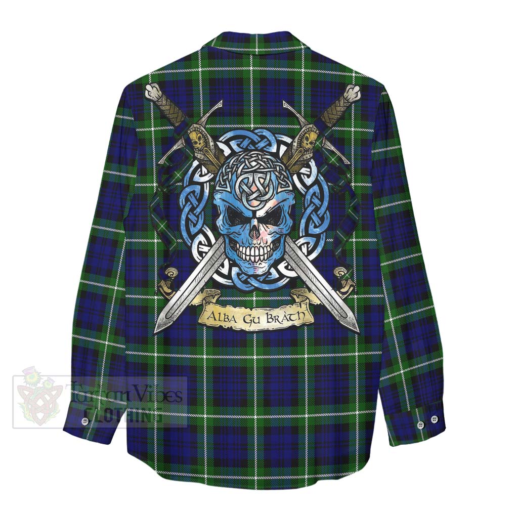 Tartan Vibes Clothing Lammie Tartan Women's Casual Shirt with Family Crest Celtic Skull Style