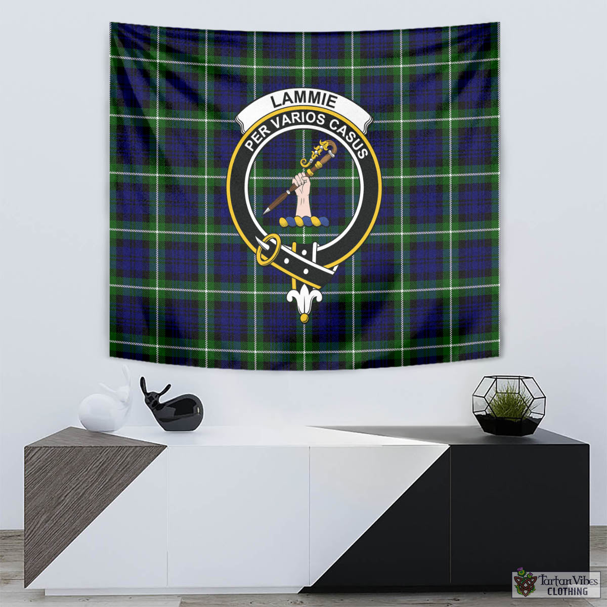 Tartan Vibes Clothing Lammie Tartan Tapestry Wall Hanging and Home Decor for Room with Family Crest