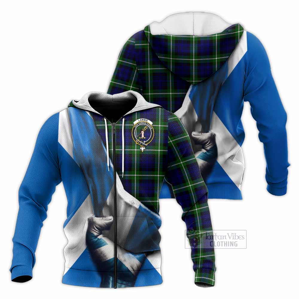 Tartan Vibes Clothing Lammie Tartan Knitted Hoodie with Family Crest Scotland Patriotic Style