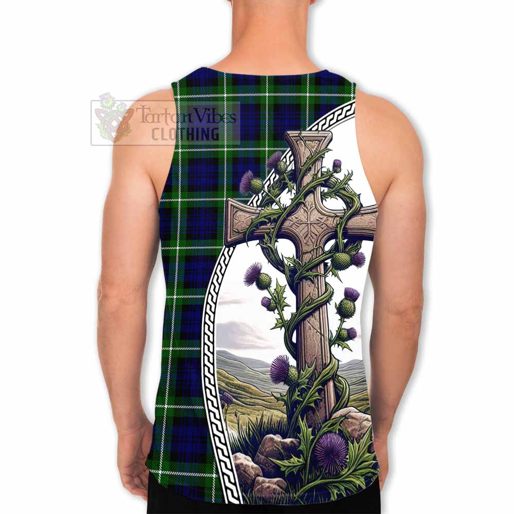 Tartan Vibes Clothing Lammie Tartan Men's Tank Top with Family Crest and St. Andrew's Cross Accented by Thistle Vines