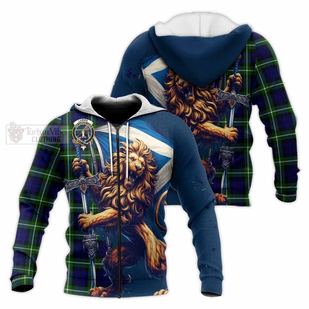 Tartan Vibes Clothing Lammie Tartan Family Crest Knitted Hoodie with Scottish Majestic Lion