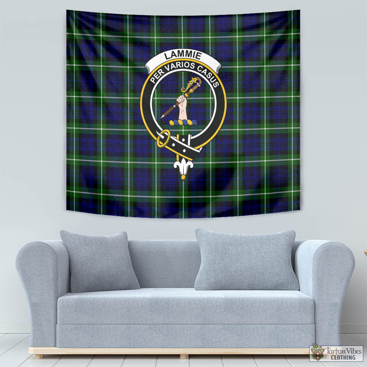 Tartan Vibes Clothing Lammie Tartan Tapestry Wall Hanging and Home Decor for Room with Family Crest