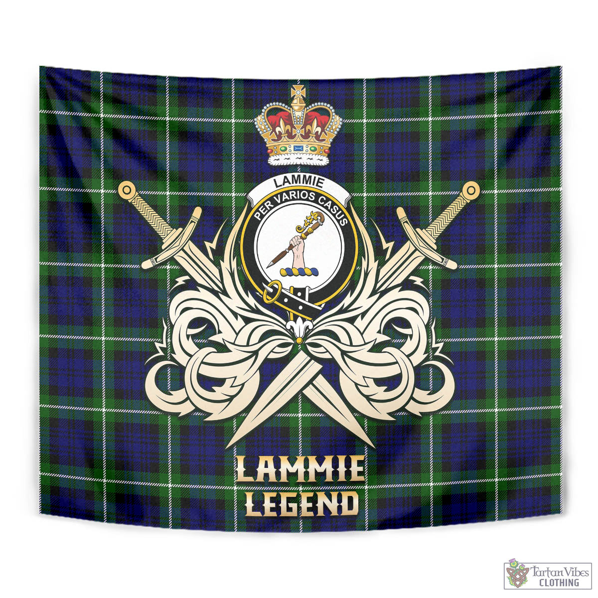 Tartan Vibes Clothing Lammie Tartan Tapestry with Clan Crest and the Golden Sword of Courageous Legacy