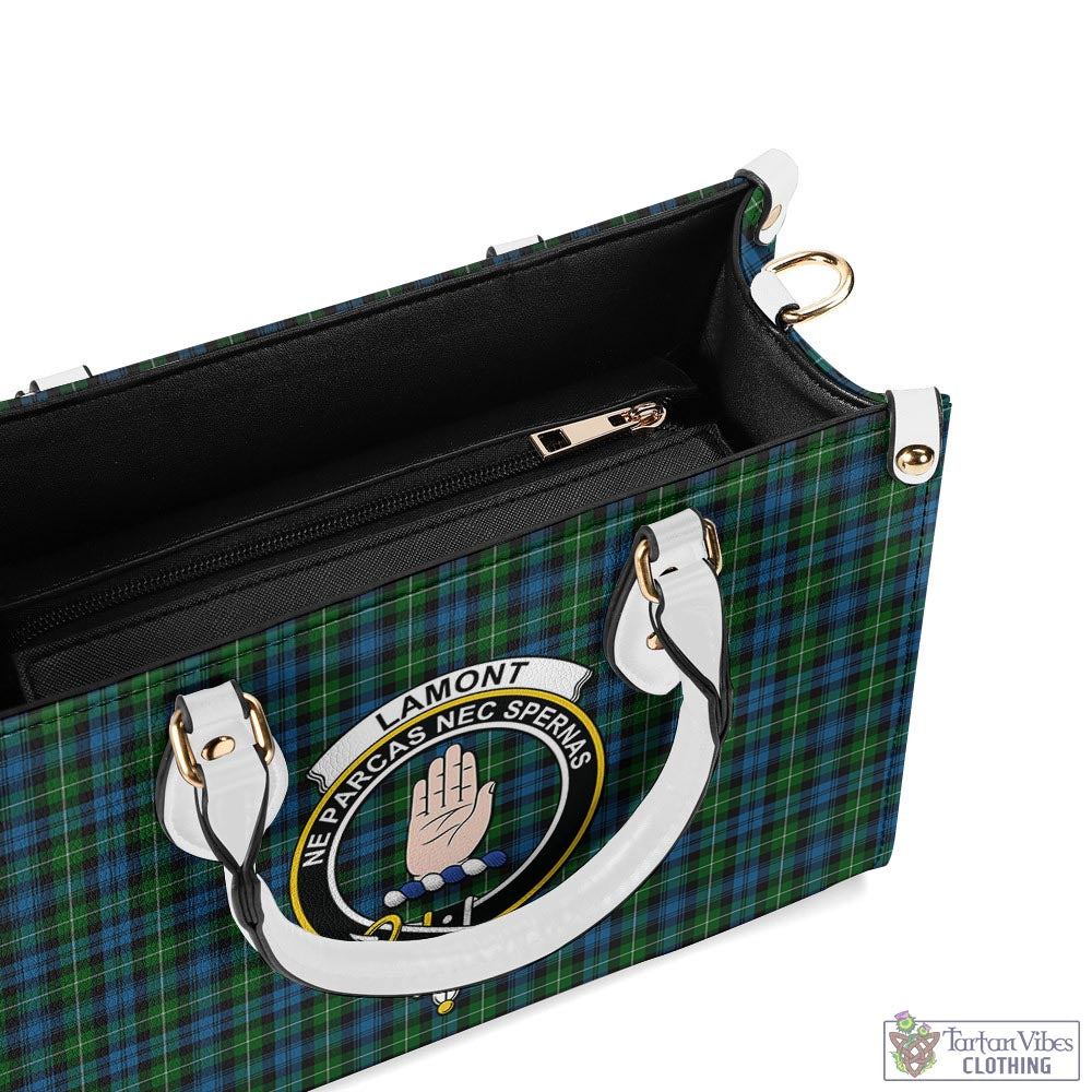 Tartan Vibes Clothing Lamont Tartan Luxury Leather Handbags with Family Crest