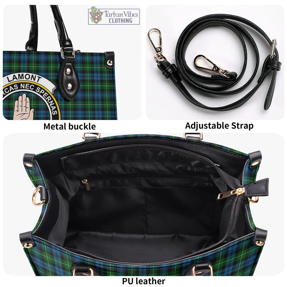 Tartan Vibes Clothing Lamont Tartan Luxury Leather Handbags with Family Crest