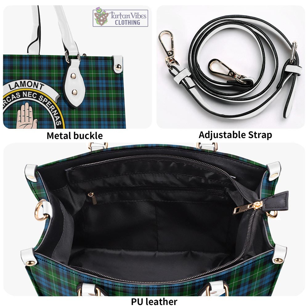 Tartan Vibes Clothing Lamont Tartan Luxury Leather Handbags with Family Crest