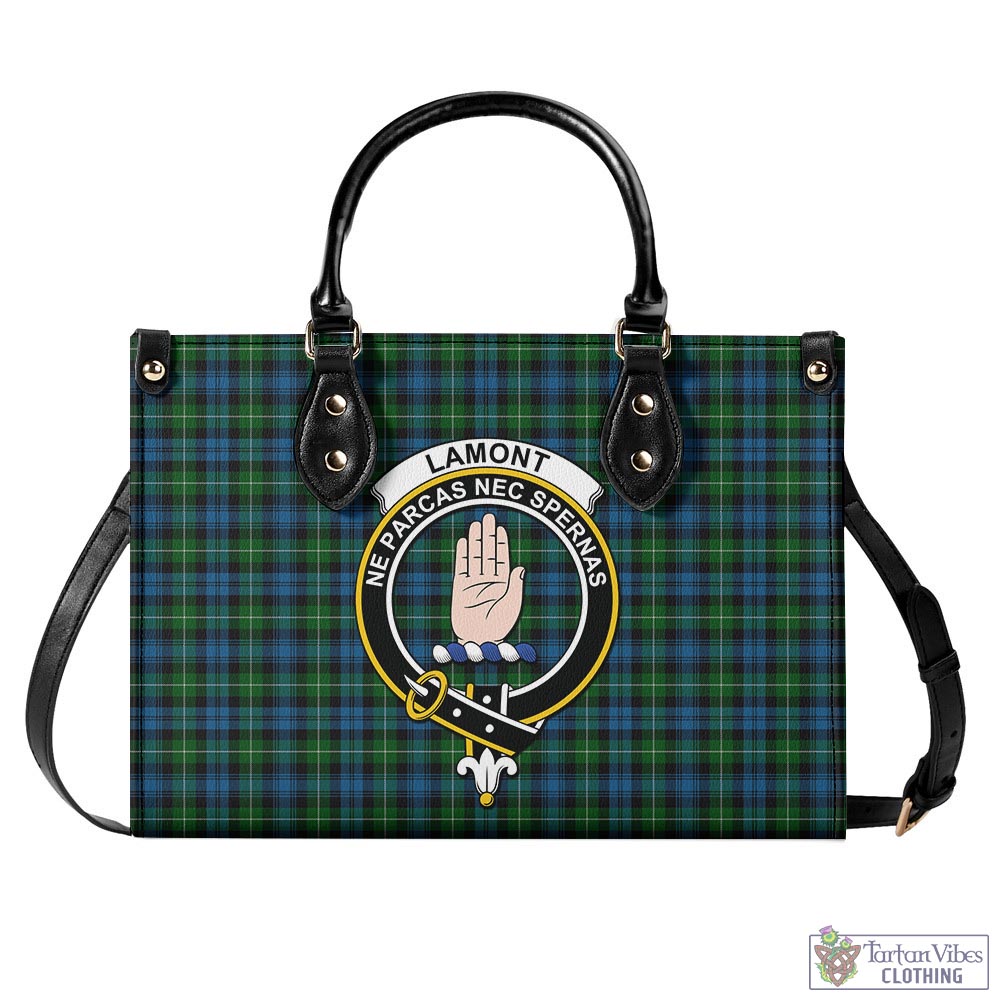 Tartan Vibes Clothing Lamont Tartan Luxury Leather Handbags with Family Crest