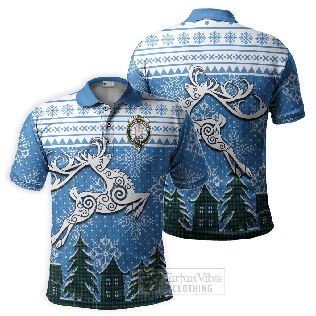 Tartan Vibes Clothing Lamont Clan Christmas Polo Shirt Celtic Reindeer Style