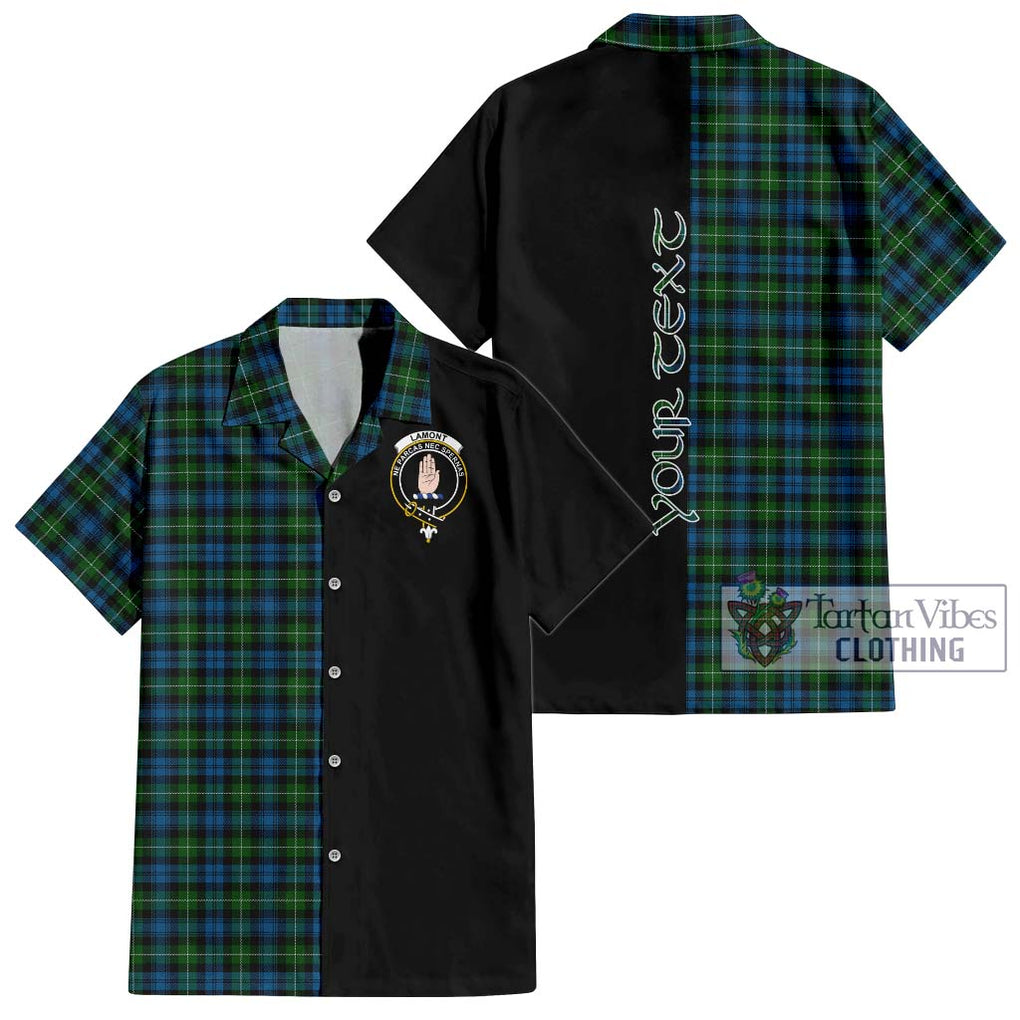 Lamont Tartan Short Sleeve Button Shirt with Family Crest and Half Of Me Style Kid - Tartanvibesclothing Shop