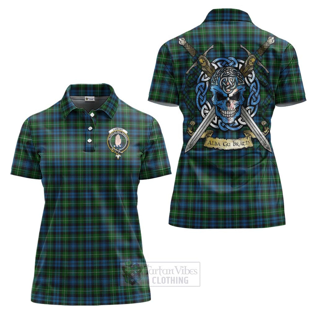 Tartan Vibes Clothing Lamont Tartan Women's Polo Shirt with Family Crest Celtic Skull Style