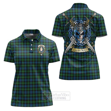 Lamont Tartan Women's Polo Shirt with Family Crest Celtic Skull Style