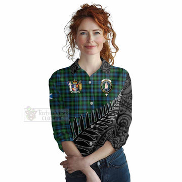 Lamont Crest Tartan Women's Casual Shirt with New Zealand Silver Fern Half Style