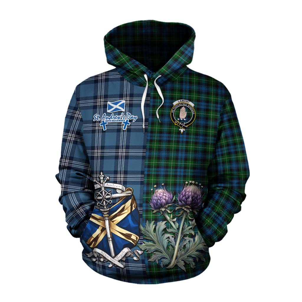 Tartan Vibes Clothing Lamont Tartan Cotton Hoodie Happy St. Andrew's Day Half Tartan Style