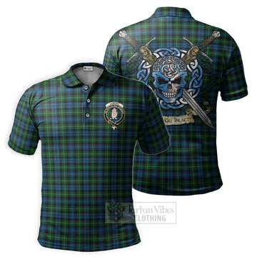 Lamont Tartan Polo Shirt with Family Crest Celtic Skull Style