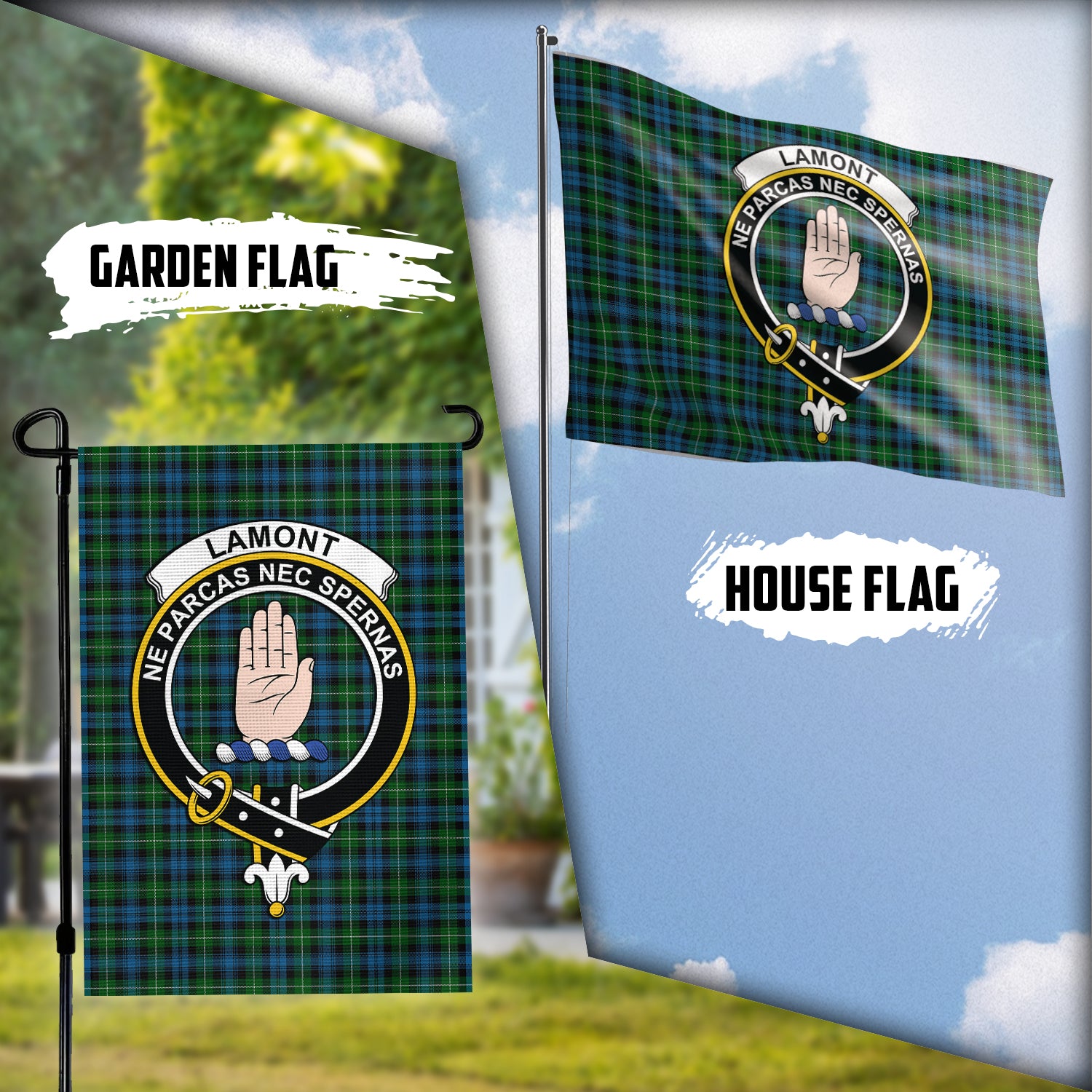 Lamont Tartan Flag with Family Crest Garden Flag (Vertical) - Tartan Vibes Clothing