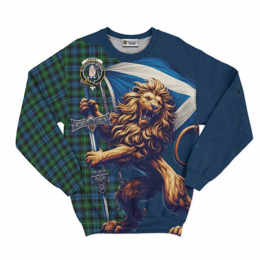 Tartan Vibes Clothing Lamont Tartan Family Crest Sweatshirt with Scottish Majestic Lion