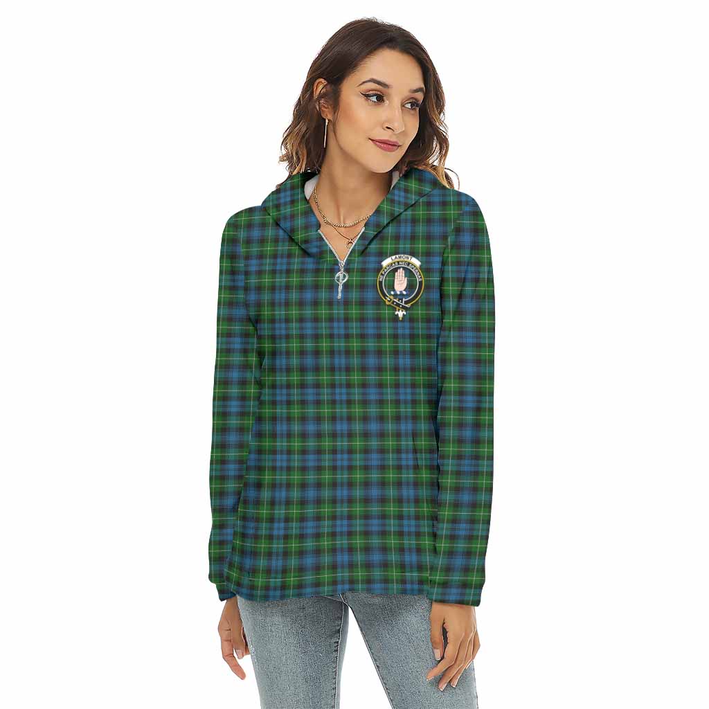 Tartan Vibes Clothing Lamont Tartan Crest Women's Borg  Half Zip Fleece Hoodie