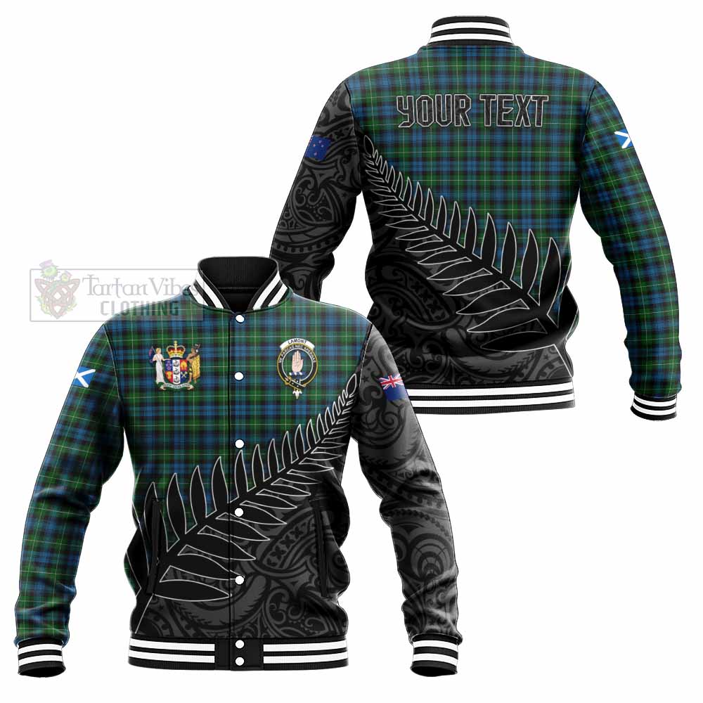 Tartan Vibes Clothing Lamont Crest Tartan Baseball Jacket with New Zealand Silver Fern Half Style