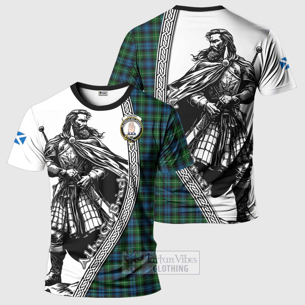 Tartan Vibes Clothing Lamont Tartan Clan Crest T-Shirt with Highlander Warrior Celtic Style