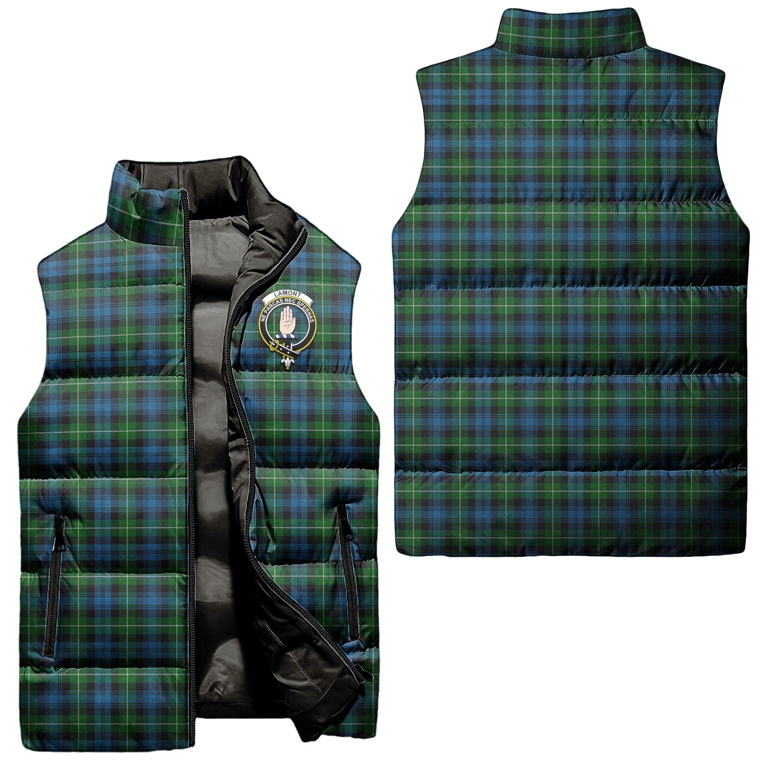 Lamont Tartan Sleeveless Puffer Jacket with Family Crest Unisex - Tartanvibesclothing