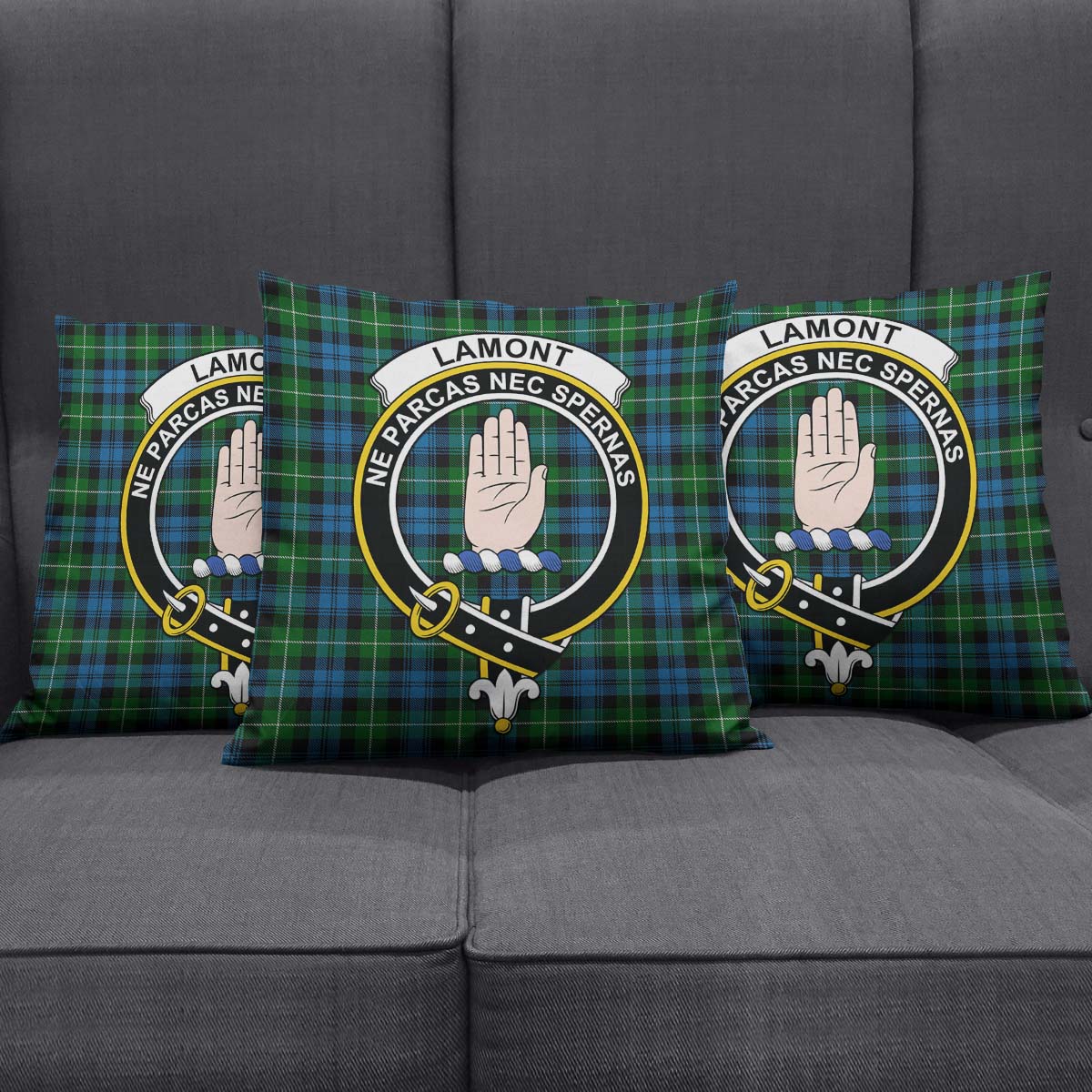 Lamont Tartan Pillow Cover with Family Crest Square Pillow Cover - Tartanvibesclothing