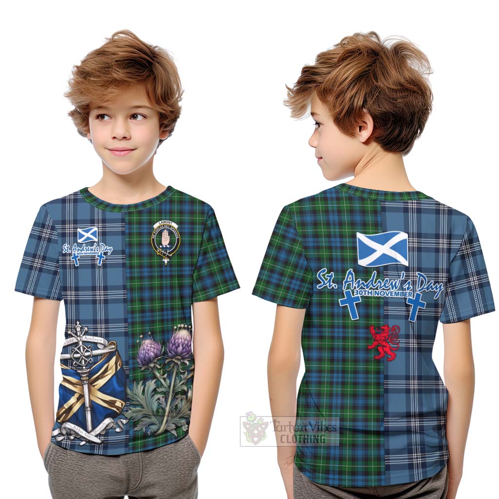 Tartan Vibes Clothing Lamont Tartan Kid T-Shirt Happy St. Andrew's Day Half Tartan Style