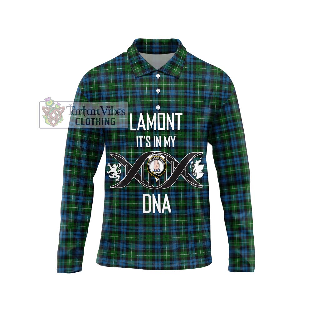 Lamont Tartan Long Sleeve Polo Shirt with Family Crest DNA In Me Style Unisex - Tartanvibesclothing Shop