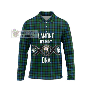 Lamont Tartan Long Sleeve Polo Shirt with Family Crest DNA In Me Style