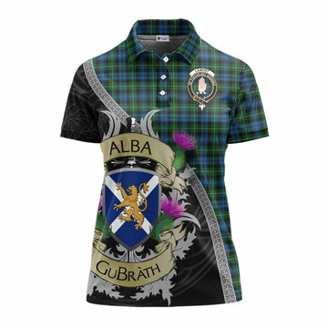 Lamont Tartan Family Crest Women's Polo Shirt Lion Rampant Royal Thistle Shield Celtic Inspired Women - Tartan Vibes Clothing