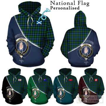 Lamont Tartan Hoodie with Personalised National Flag and Family Crest Half Style