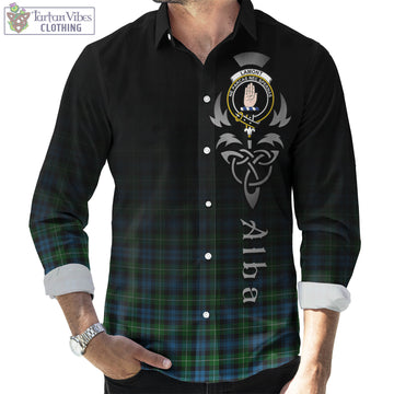 Lamont Tartan Long Sleeve Button Up Featuring Alba Gu Brath Family Crest Celtic Inspired