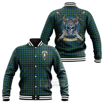 Lamont Tartan Baseball Jacket with Family Crest Celtic Skull Style