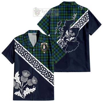 Lamont Tartan Short Sleeve Button Shirt Featuring Thistle and Scotland Map