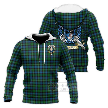 Lamont Tartan Knitted Hoodie with Family Crest Celtic Skull Style