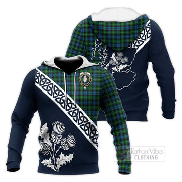 Lamont Tartan Knitted Hoodie Featuring Thistle and Scotland Map