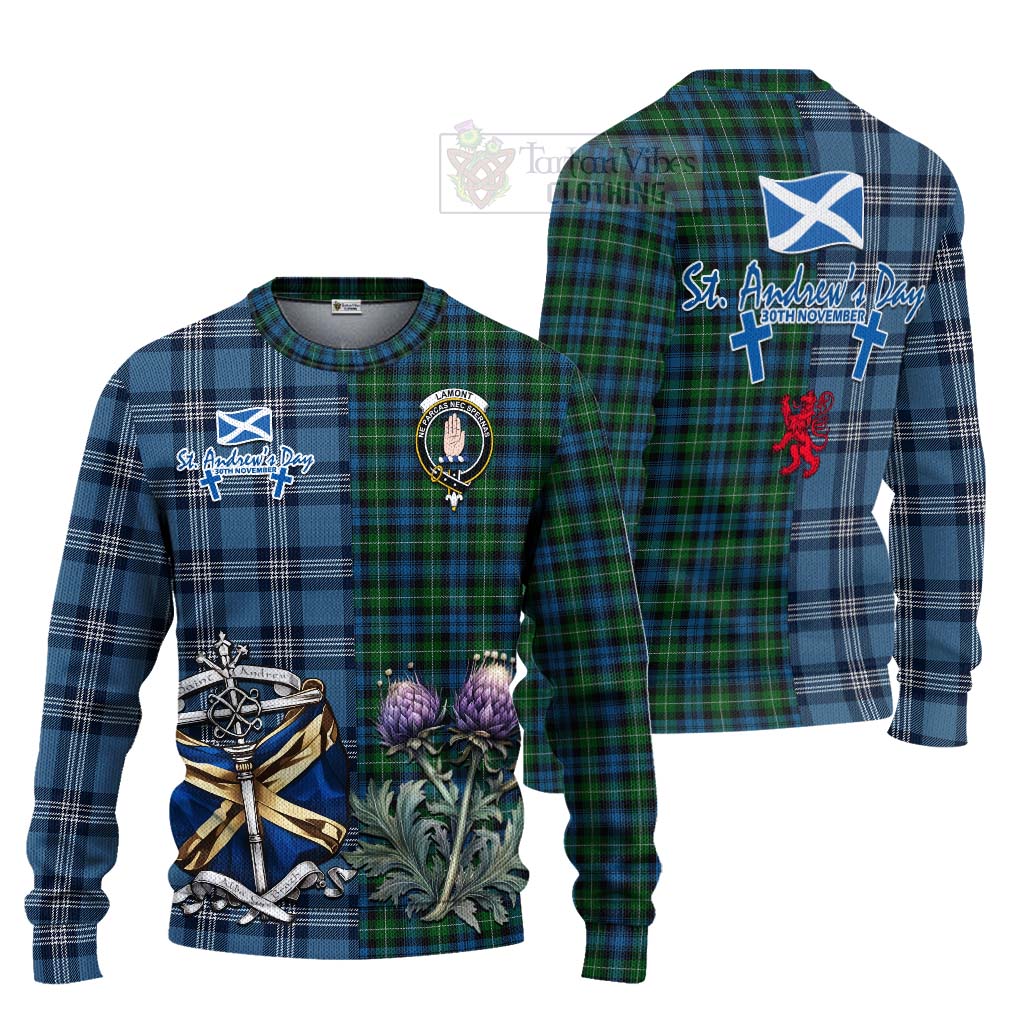 Tartan Vibes Clothing Lamont Tartan Knitted Sweater Happy St. Andrew's Day Half Tartan Style