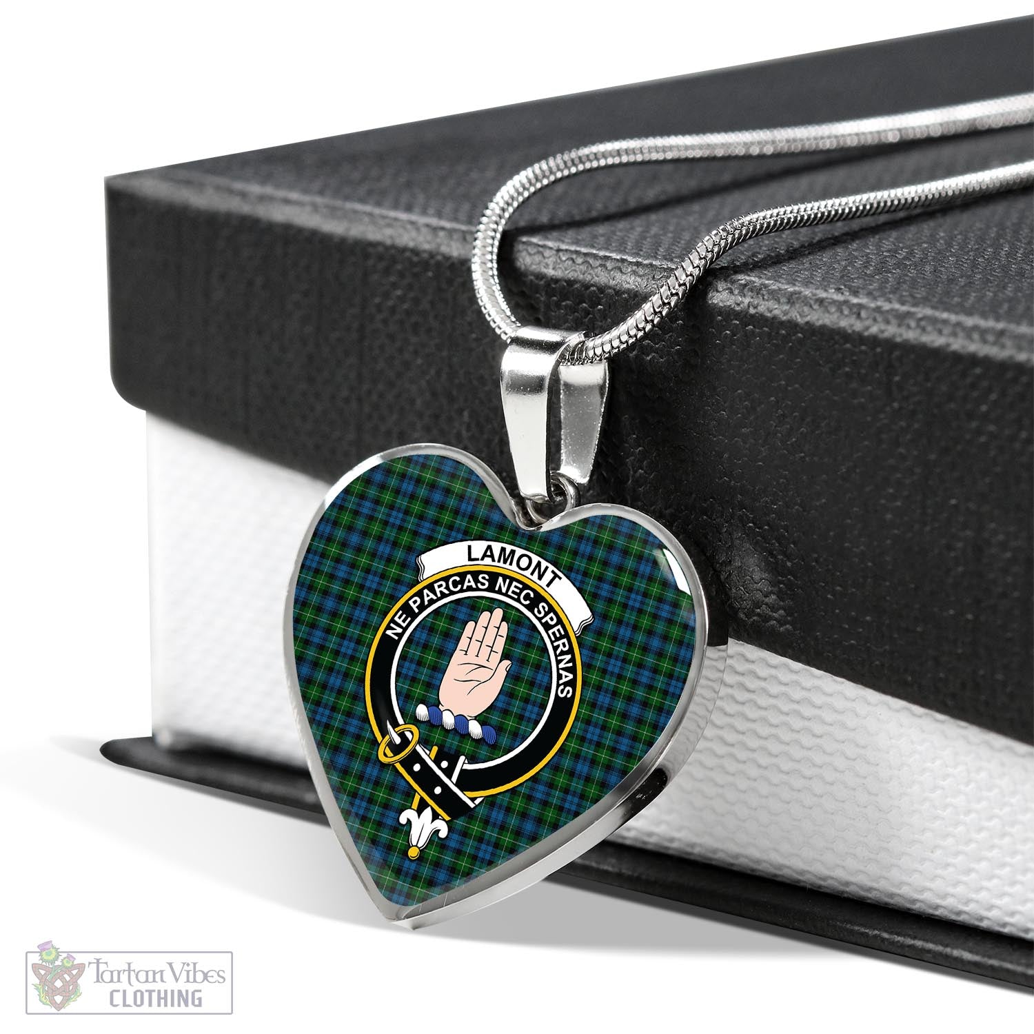 Tartan Vibes Clothing Lamont Tartan Heart Necklace with Family Crest