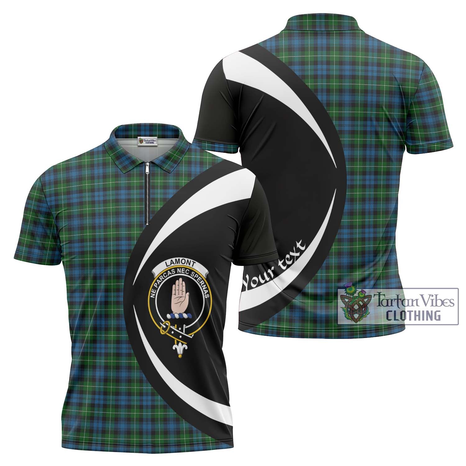 Tartan Vibes Clothing Lamont Tartan Zipper Polo Shirt with Family Crest Circle Style