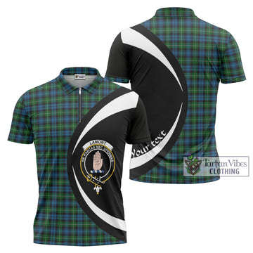 Lamont Tartan Zipper Polo Shirt with Family Crest Circle Style