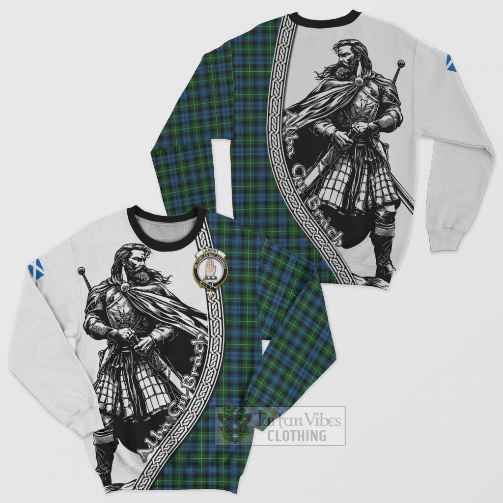 Tartan Vibes Clothing Lamont Tartan Clan Crest Sweatshirt with Highlander Warrior Celtic Style