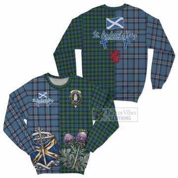 Lamont Tartan Sweatshirt Happy St. Andrew's Day Half Tartan Style