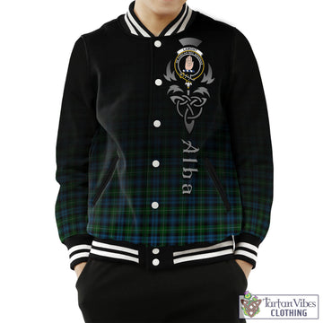 Lamont Tartan Baseball Jacket Featuring Alba Gu Brath Family Crest Celtic Inspired