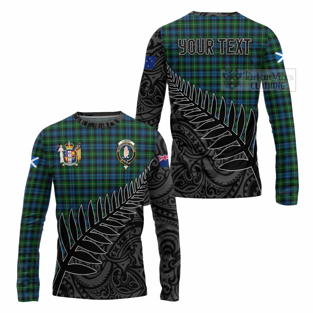 Tartan Vibes Clothing Lamont Crest Tartan Long Sleeve T-Shirt with New Zealand Silver Fern Half Style