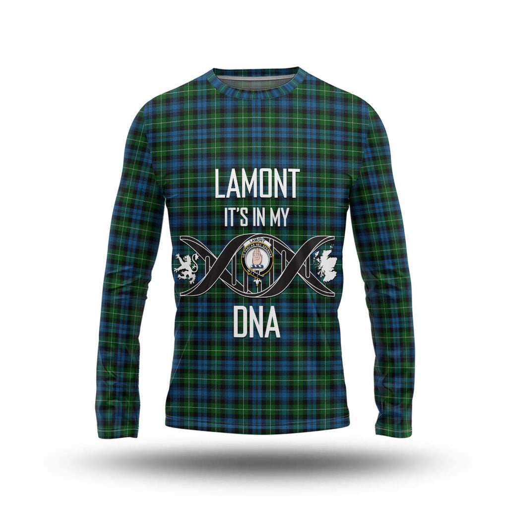 Lamont Tartan Long Sleeve T-Shirt with Family Crest DNA In Me Style Unisex - Tartanvibesclothing Shop