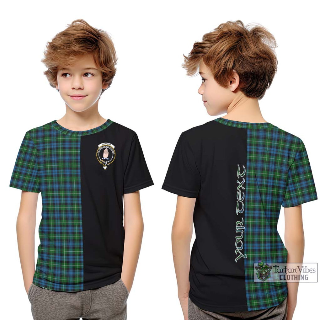 Lamont Tartan Kid T-Shirt with Family Crest and Half Of Me Style Youth XL Size14 - Tartanvibesclothing Shop