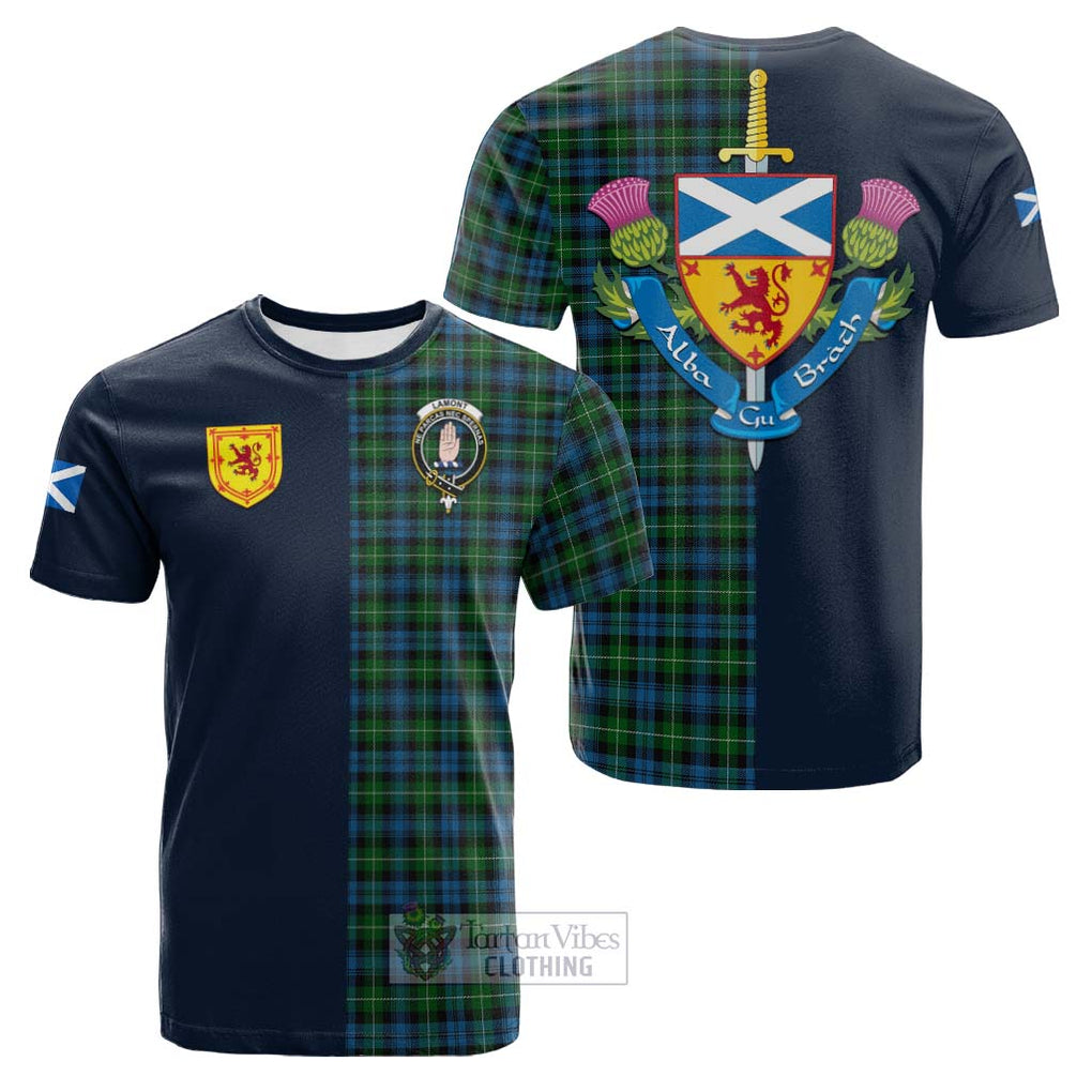 Tartan Vibes Clothing Lamont Tartan Cotton T-shirt with Scottish Lion Royal Arm Half Style