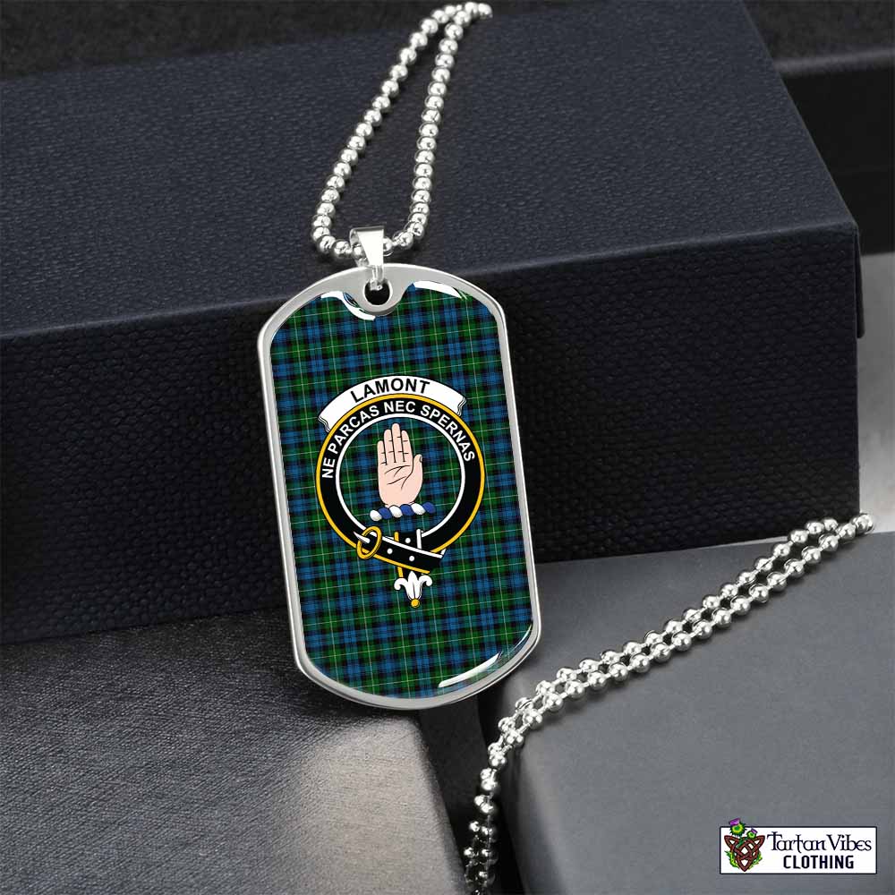 Tartan Vibes Clothing Lamont Tartan Dog Tag Necklace with Family Crest